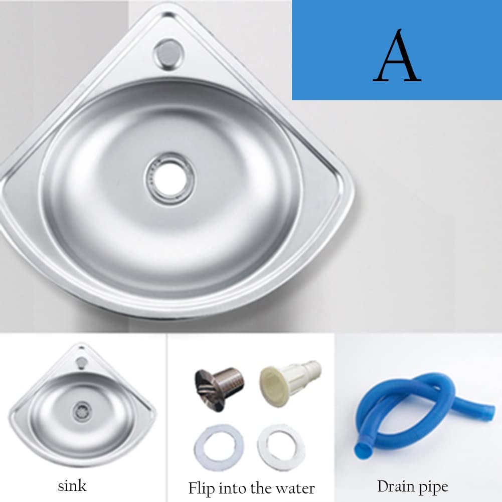 Fregadero esquinero de acero inoxidable – Mini lavabo compacto de montaje en pared para cocina, RV y laboratorios – Fregadero pequeño de montaje superior (tamaño plateado: Kit #A)