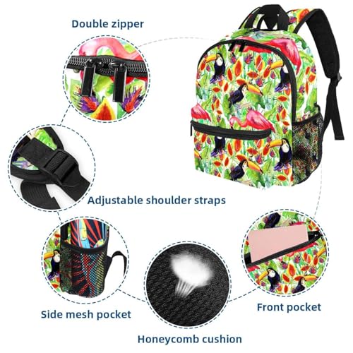 Sac à dos léger flamant rose et toucan avec poches bouteille
