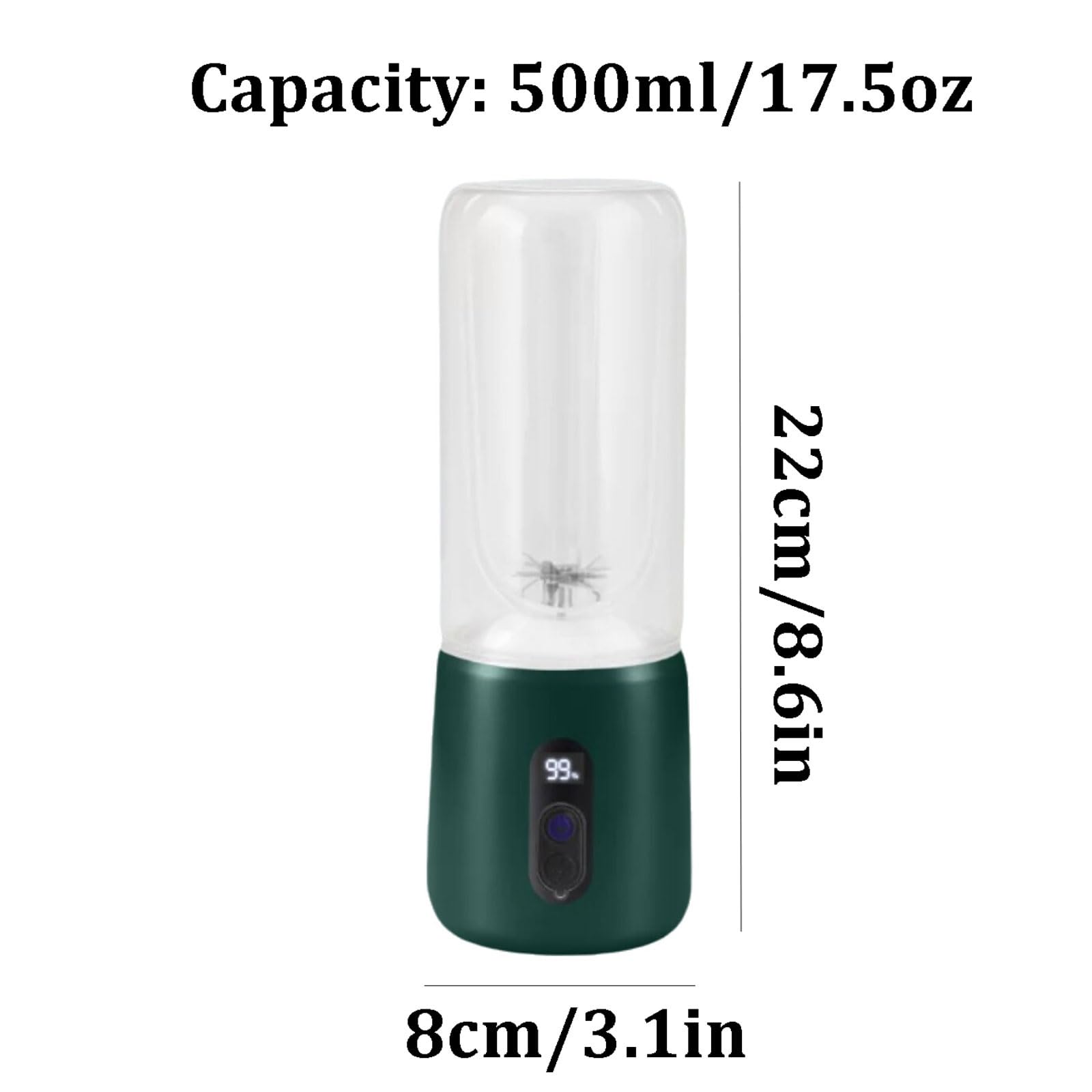 Senza fili Frullatore portatile in vetro con coperchio for bere Frullatore ricaricabile senza fili di dimensioni personali Tazza for spremiagrumi portatile versatile alta efficienza(Groen)