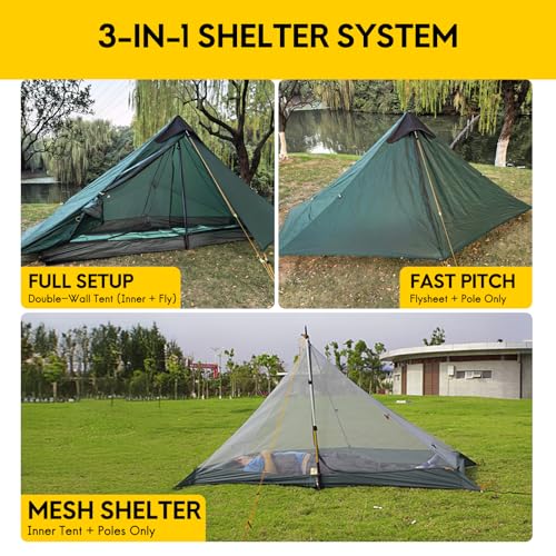 Image of LANSHAN Ultralight Waterproof 1-2 Person Backpacking Tent | Ultralight waterproof nylon, pitch anywhere, for camping & travel.