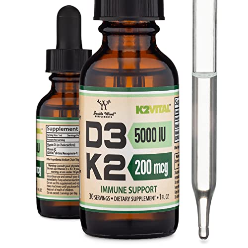 Image of Vitamin D3 K2 5,000 IU Liquid Drops (5,000 IU of D3 and 200mcg of 99.9% All-Trans Patented K2 MK-7 (K2Vital)) Max Absorption Liquid Vitamin D Drops (30 Servings) by Double Wood