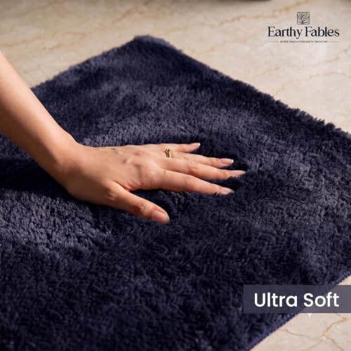 Image of Earthy Fables Plush Microfiber Bath Mat, Quick Dry, Anti-Skid, Water Absorbent, Non-Slip, Machine Washable Floor Rug, Shower Mat, Door Mat for Bathroom, Bedroom, 75 x 45 cm - Navy