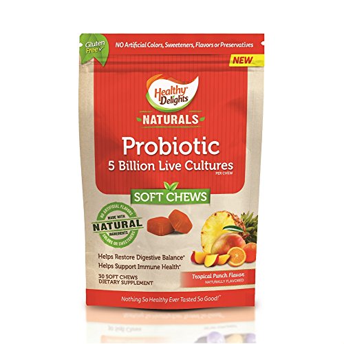 Healthy Delights Naturals, Probiotic Soft Chews, Supports Immune Health, Digestive Balance, Containing 5 Billion CFUâ€™s to help restore digestive balance, Delicious Tropical Punch Flavor, 30 Count