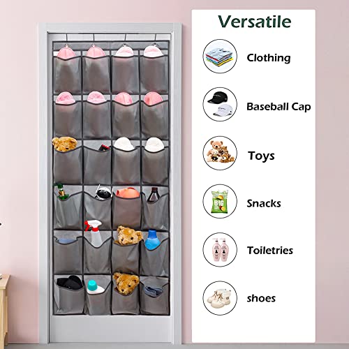 ANIZER Over The Door Hanging Shoe Organizer Shoe Rack Hanger 24 Large Fabric Pockets Holder with 4 Sturdy Hooks (GREY)