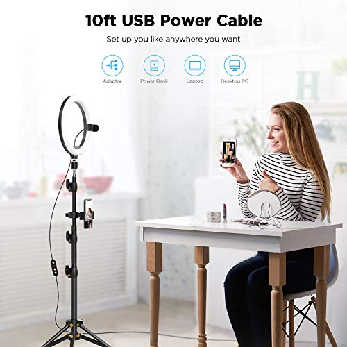 10.2 inch Selfie Ring Light with Tripod Stand & 2 Phone Holders,Anbes Dimmable Led Camera Ringlight for Photography/Makeup/Live Stream Video/YouTube,Compatible with iPhone/Android - Thumbnail 5