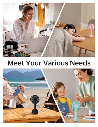 Image of UN1QUE Mini Portable Hand Fan - Powerful Brushless Motor Small Fan, 3-Speeds, USB Rechargeable Fan with Base for Travel, Office, Kitchen for Women and Men (Blue, X3 Pro)