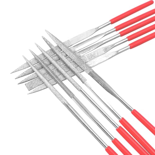 Treki 10 Stück Mini Diament Nadelfeilen Set 2x100 MM Klein Schlüsselfeile in 10 Modelle, Fein Feilenset von 3D Drucker Zubehör Mini Feilen Set zum Feilen von Holz Schmuck Metall Kunststoff Modellbau
