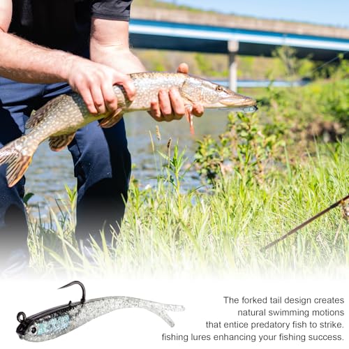 JolliLudo 32 Pcs 7cm Soft Fishing Lures with Lead Block Inside and Sharp Hook, Lifelike Forked Tail Minnow, Soft Bait with Hook for Saltwater Freshwater, Fishing Gifts for Men - Thumbnail 5