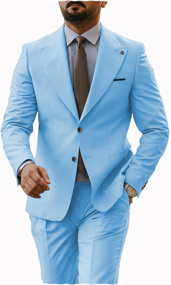 MoranX Formal Men's Suits Slim Fit 2 Piece Tuxedos Peak Lapel Blazer Pants for Evening Party2