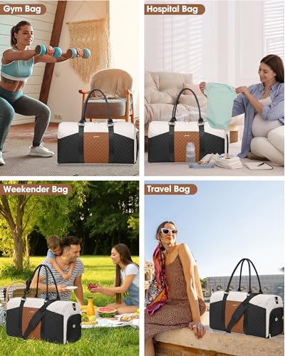 Image of Women Weekender Travel Duffle Bag: Travel Duffel Overnight Bags with Shoe Compartment Large Carry on Tote with Toiletry Bag Weekend Traveling Yoga Gym Hospital Bag for Women with Wet Pocket