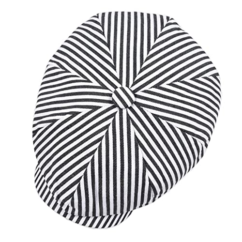Black White Striped Newsboy Cap For Men Navy 57-58 Cm Women Summer Fall Baker Boy Caps Cotton Golf Octagonal Hat Casual All-Match #TOP5
