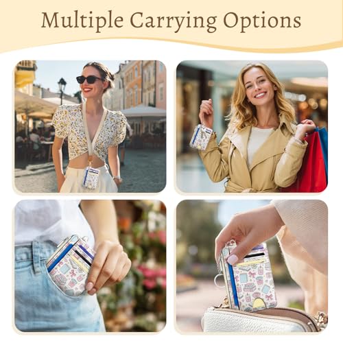 Image of Kelvoris Cute Book Coffee Bow Credit Card Holder Small Wallet Women, Slim RFID Blocking Wallet Woman Keychain with Zipper Coin Pocket, Front Pocket Thin Travel Card Case with ID Window Ladies Gifts