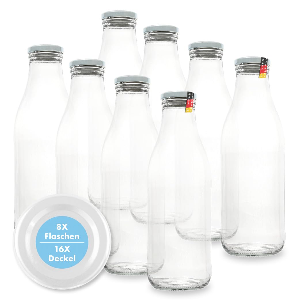 Bottiglie Di Vetro Per Latte Con Tappo A Vite - 6 Pezzi Da 1000ml, Ideali Per Conserve, Succhi E Liquori - Foto 4