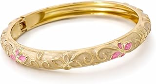 Zarif Mineli Altın Rengi Emaye Bilezik, Çiçek Desenli, Metal Bangle Tasarım, Kadın Takı Aksesuarı Kelepçe