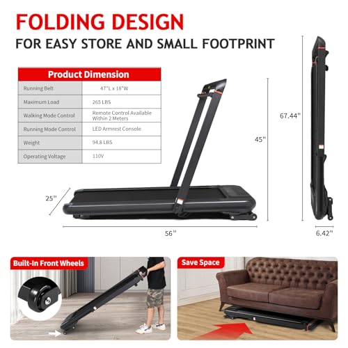 Image of Treadmill with Auto Incline & 18 inch Wide Running Belt, Under Desk Folding Walking Pad Treadmills with Remote Control and 265Lb Weight Capacity for Home Office