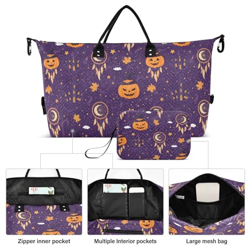 Halloween Pumpkins Castle Travel Duffel Bag for Men Women with Makeup Bag Weekend Overnight Carry On Bags for Airline Under Seat Travel2