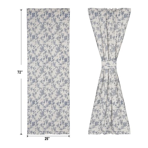 Image of Linen French Door Curtains Set of 2, Elegant Country Style Retro Orchids Front Door Curtain Dual Rod Pocket Tiebacks Included, 25 inch W x 72 inch L
