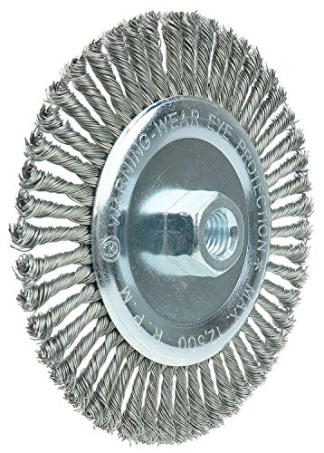 Image of Weiler 36225 Wolverine 6 inch Knot Wire Wheel, Stringer Bead Twist, 0.020 inch Steel Fill, 5 /8 inch-11 UNC Nut, Made in the USA (Pack of 10)
