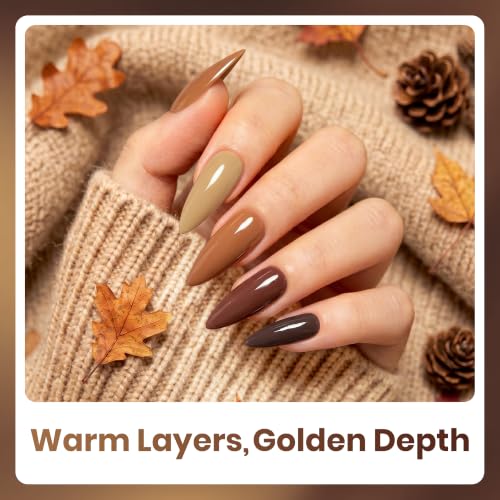 Image of Beetles Brown Gel Polish Set - Fall Whisper Collection, 6 Colors Brown Nude Polish Set, Soak Off UV LED Nail Gel Earth Tone Autumn Nail Colors for DIY Manicure