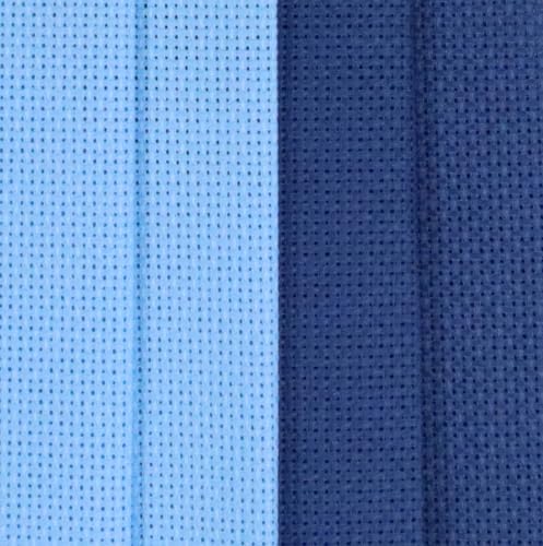Image of KCS 4 /6 pc of 12 inch x 18 inch 18 Count Cotton Aida Cloth Cross Stitch Fabric (4 pc, Light Blue+Jeans Blue)