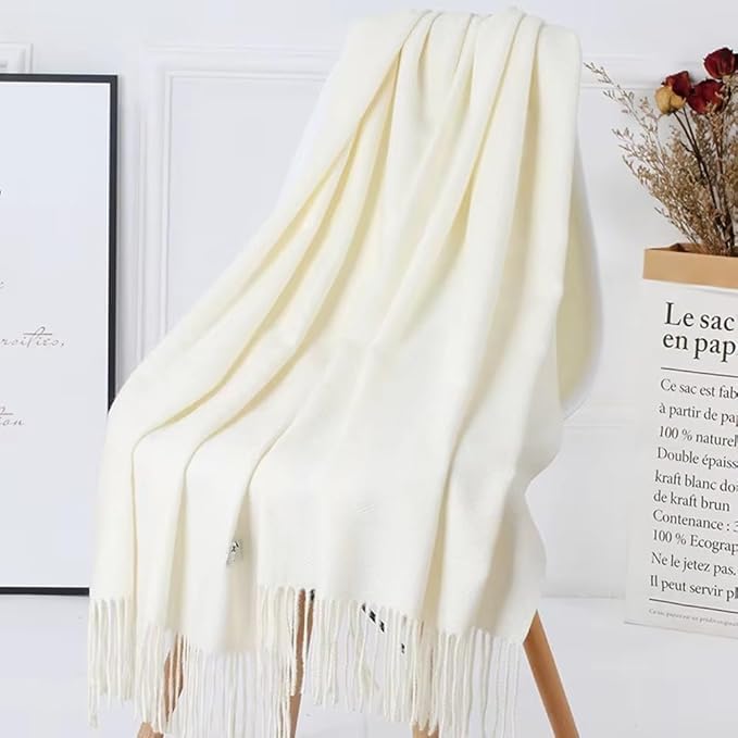 BeFall Women’s Winter Woolen Stole | Soft Warm Shawl Scarf Wrap for Cold Weather | Elegant Wool Blend Long Stole for Women | Stylish Solid Design for Ethnic & Western Outfits (White) - Image 3 thumbnail