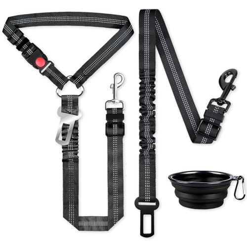 MingXpets Dog Seat Belt for car, 3 Piece Set Retractable Dog Car Harness 2 Pack Adjustable Seatbelt for Dog in car, Nylon Pet Safety Seat Belts Tether Heavy Duty and Reflective car Leash, Black