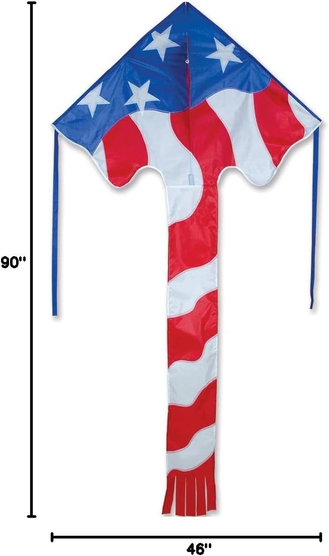 Kite - Large Easy Flyer - Patriotic Flag (46" X 90") with 300 Ft 30lb Test Kite String and Winder