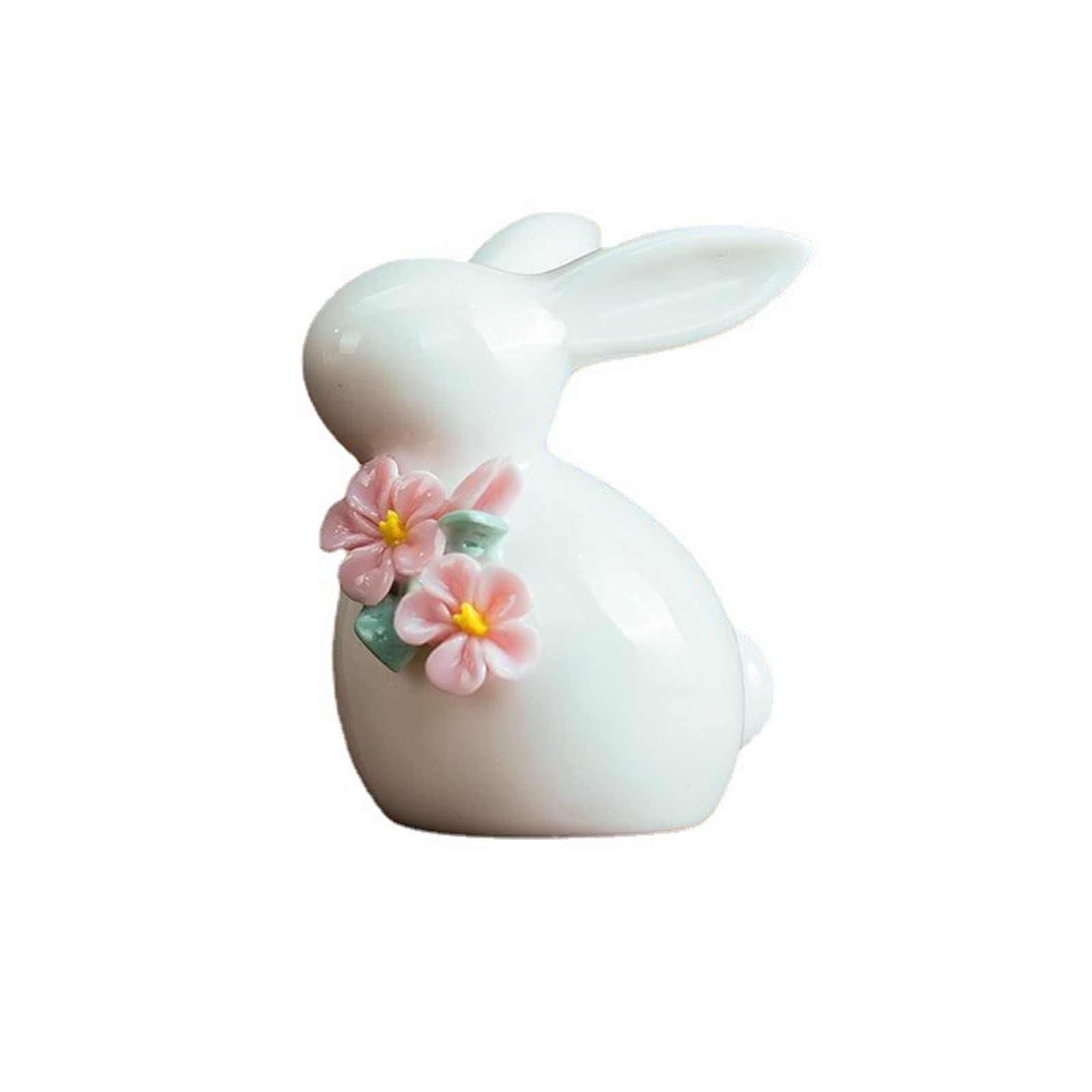 Floral Ceramic Rabbit Home Decor, Bunny Ceramic, Animal Statues Deco, Rabbit Enamelware Rabbits Decorations Toy, Rabbits Figurines Animals Decoration, Ceramic Rabbit for Home Decor,Tabletop Decor