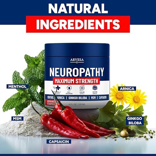 Image of Neuropathy Cream - Maximum Strength - Arnica, MSM, Hemp Seed Oil, Ginkgo Biloba, Capsaicin - Non-Greasy with Cooling Effect - Value Pack - Natural Ingredients - Formulated in USA