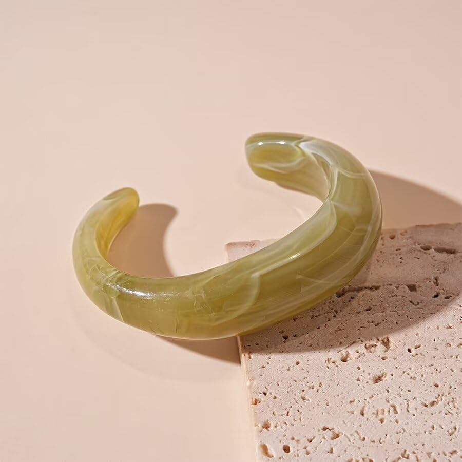 Resin Bangle Bracelet for Women - Colorful Pink Blue Transparent Irregular Geometric Round Square Acrylic Wristbands Plate Cuff Bracelet Vintage Wide Plastic Statement Jewelry - Image 4