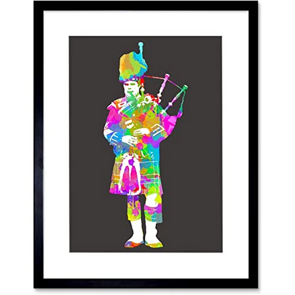 Wee Blue Coo Colourful Piper Bagpipes Scotland Unframed Art Print Poster Wall Decor 12X16 Inch