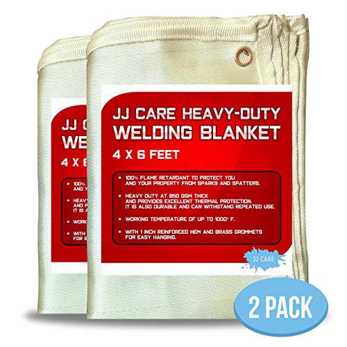 JJ Care Welding Blanket (Pack of 2) Premium (4x6 ft) Heavy Duty (850 GSM Thick) Fiberglass, Fire Retardant, Welding Curtain Cover, Welding Shield, Fire Blanket, Fireproof, Thermal Resistant Insulation 
