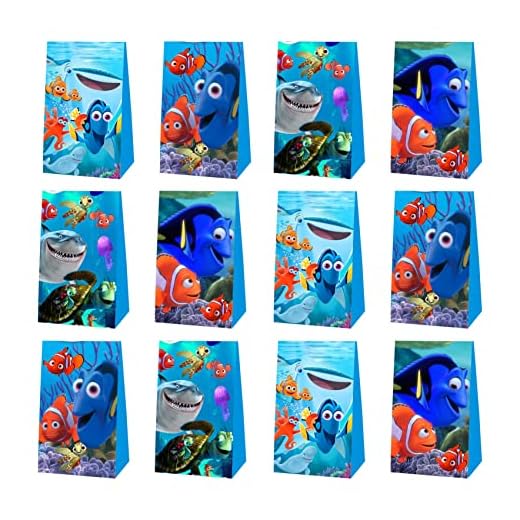 Tuklye 12 Pack Finding Nemo Party Favor Gift Bags Under the Sea Party Decorations Finding Dory Birthday Party Supplies