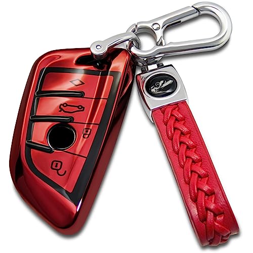 Image of Creativity For BMW X5 Key cover and Key chain accessories (Red set) | Advanced soft TPU key box is compatible with F30 F45 F55 G20 G30 X1 X3 X4 X5 X6 X7 3 5 6 7 8 M5 M6 GT series smart key