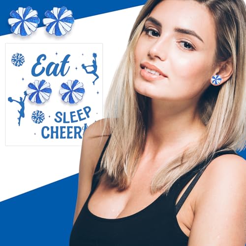 Nosiny 12 Pairs Cheer Team Gifts Bulk 20mm Blue Cheerleader Gift Earrings Cheer Party Favors Acrylic Glitter Stud Hypoallergenic Silver Plated Earring for Team Women Coach4
