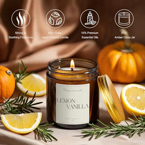 Putart Lemon Vanilla Scented Candle for Home, Natural Soy Wax Aromatherapy Non Toxic Candle Gifts for Women & Men, Handmade Highly Scented & Long Lasting Jar Candle for Stress Relief (9oz) - Image 3