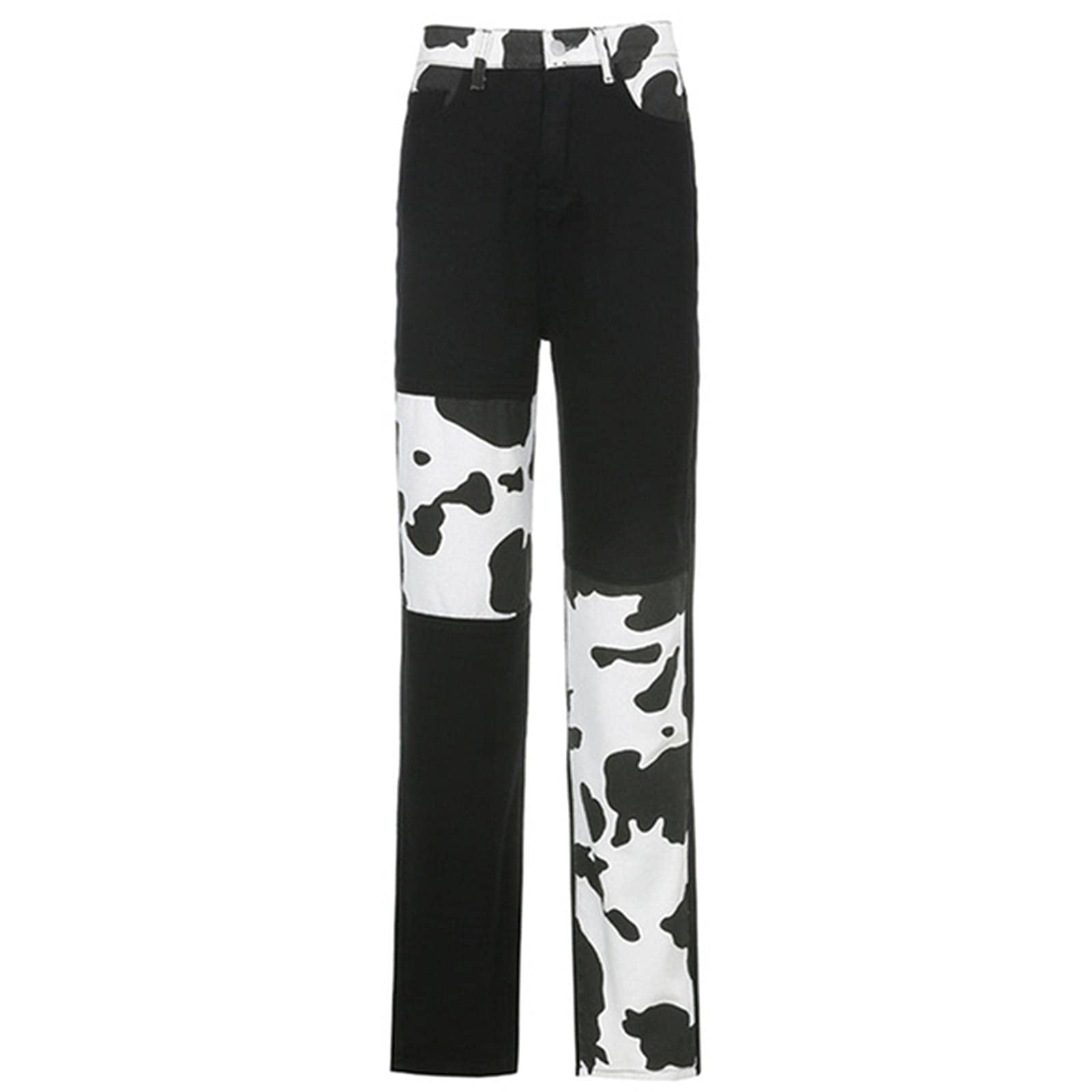 UKKO Jeans da Donna Pantaloni Ad Alto Ficcia A Vita Alta Femmina con Jeans Diritti Marrone-Black Jeans,L