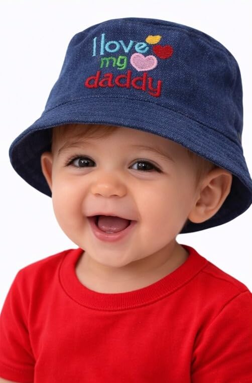 Yanwenx Kids Cotton Denim Bucket Hat with Embroidered Cartoon & Text Patch – Summer Cap for Boys & Girls (2-5 Years) Breathable Sun Protection Outdoor Hat_Multicolour-2 2