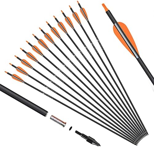 KESHES Archery Carbon Arrows for Compound & Recurve Bows – 30 inch Youth Kids and Adult Target Practice Bow Arrow – Removable Nock & Tips Points (12 Pack)