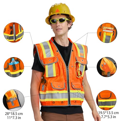 AYKRM Heavy Woven cotton High Vis Reflective work construction safety vest for men Class 2 with ipad Cargo Pockets - Image 3