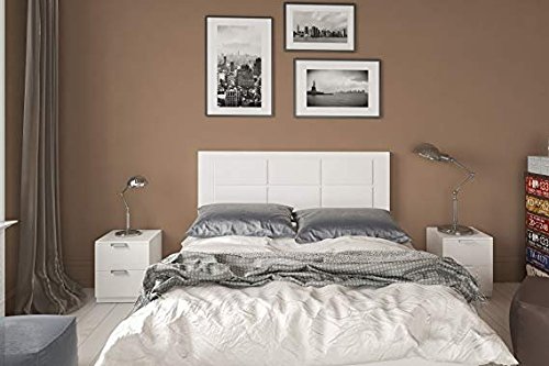 HOGAR24 ES Conjunto cabecero tapizado Blanco + 2 mesitas de Noche Color Blanco