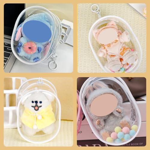 DIFLAX Tragetasche, Transparente Schutzhülle für Plüschspielzeug Case, inkl. Schlüsselanhänger und Bommel,Geeignet zum Ausgehen