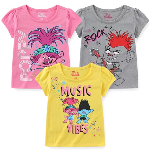 DREAMWORKS TROLLS Poppy Branch Barb Girls Short Sleeve Shirt 3 Pack for Toddler and Big Kids