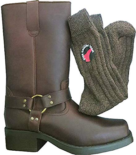 Bottes en cuir pour homme Longueur Mi-mollet Style Terminator motard cowboy avec chaussettes - Marron - marron, 42.5