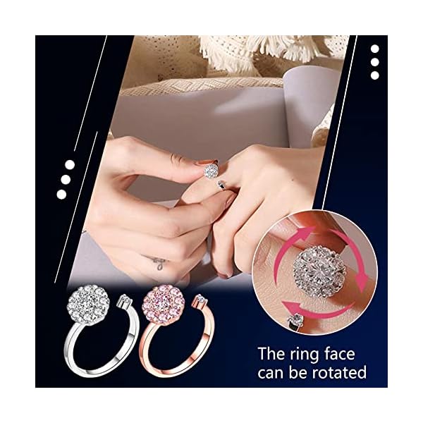 iLH Clearance Good Luck Rings,Women Rotating Open Spinner Anxiety Ring Flower Adjustable Zircon Rings Wedding Jewelry Gift - Image 3