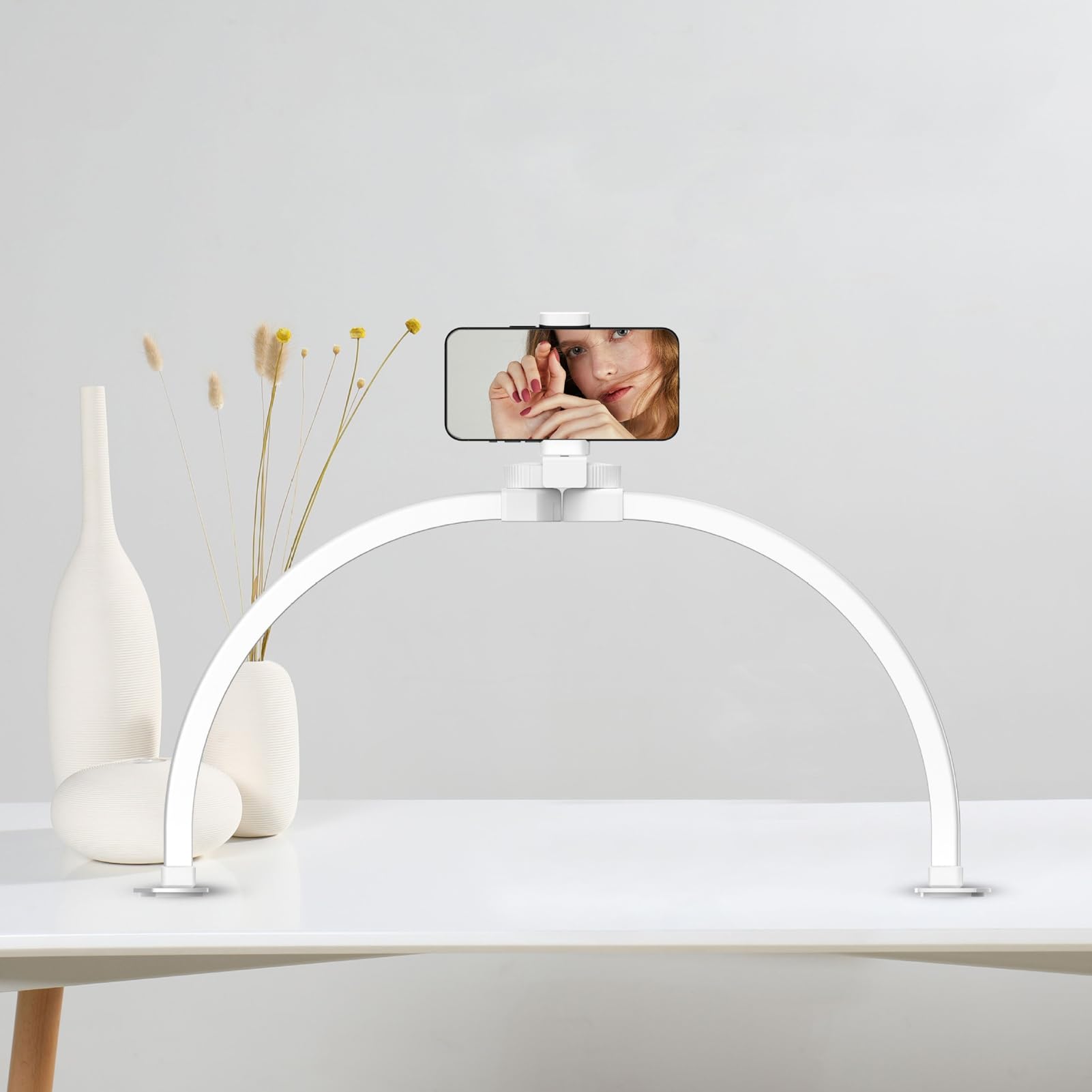 Garosa Lampka na Biurko Half Moon do Paznokci łukowa LED z Uchwytem na Telefon 28 Cali 40 W 3 Temperatury Barwowe 10 Poziomów Jasności dla Salonu Makijażu Studio Estetyków (wtyczka UE)