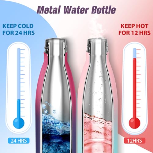 Image of Sfee Insulated Water Bottle, 17 oz Stainless Steel Water Bottles, Double Wall Vacuum Reusable Water Bottles Leak Proof BPA-FREE Sports Bottle Cup Keep Hot&Cold for Running Gym Workout Cycling Kids