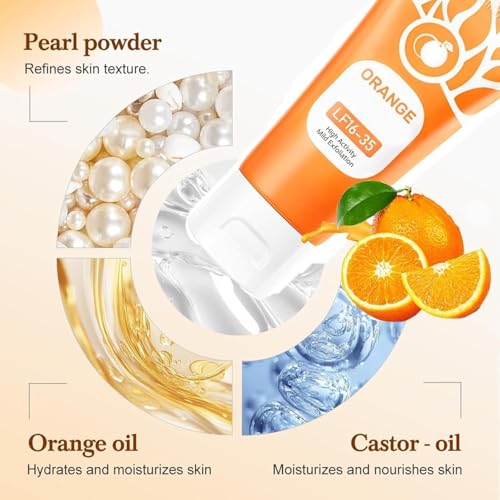Image of Orange Enzymes Exfoliating Gel for Face & Body | Deep Cleansing Moisturizing Facial Exfoliator | Dead Skin Remover | Brightening & Pore Cleansing Scrub for All Skin Types Vitamin C (PACK OF 1, 100ml)