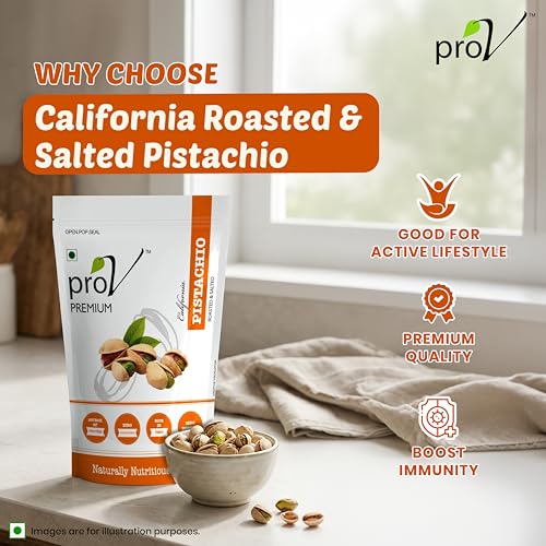 Image of ProV Premium California Pistachios | Roasted & Salted Pistachio Nuts | Protein Rich, Antioxidant Dense | Premium Dry Fruits | 250 g (Pack of 2)