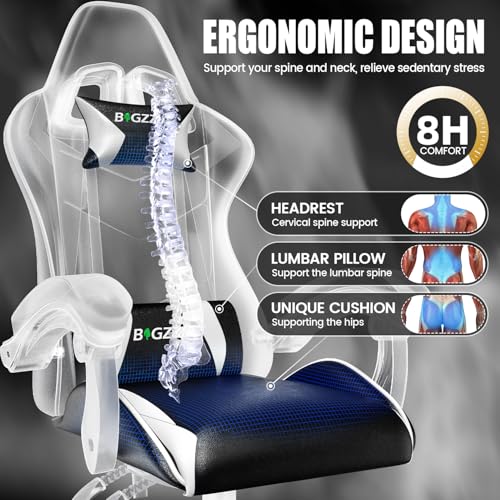 bigzzia Gaming Chair Office Chair Desk Chair Swivel Heavy Duty Chair Ergonomic Design with Cushion and Reclining Back Support (White) - Image 5
